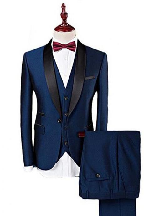 Custom Grey Mens Suits Black Lapel Slim Fit Wedding Suits For Groom Groomsmen Prom Casual Suits (jacket+pants+vest)