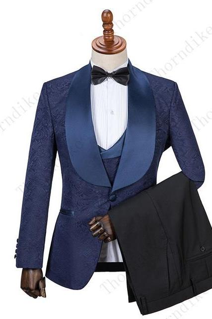 Handsome Mens Formal Tuxedos Suits For Weddings Business One Button Shawl Lapel Men Groom Mens Wedding Tuxedos Custom Made