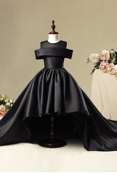 Luxury Flower Girl Dress For Weddings Ball Gown Black Red Satin Vestidos De Comunion Pageant Dress First Communion Dresses 2019