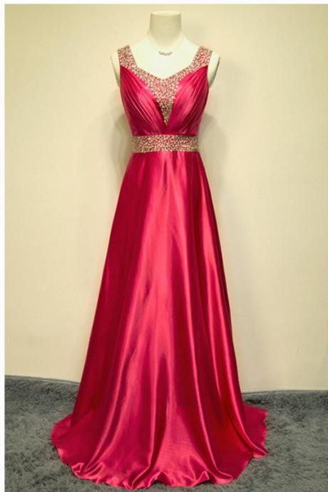 Pageant V Neck Floor Length Evening Dress Prom Dress Custom Made Beading Halter Bridal Party Dress ll10