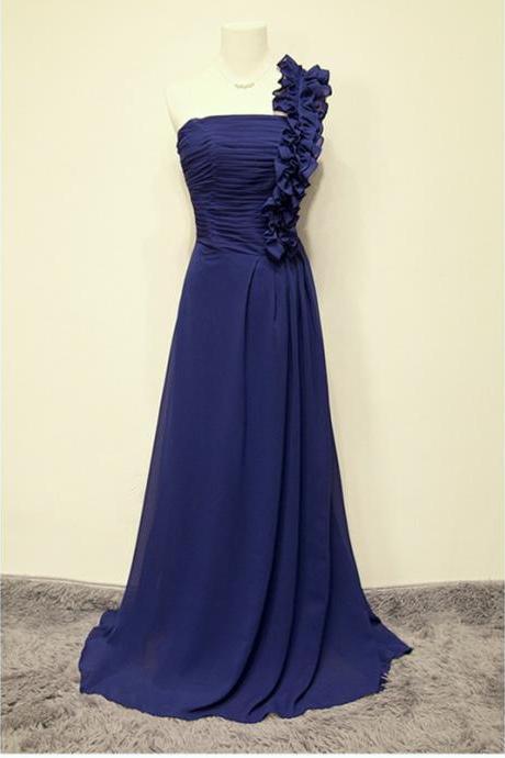 One Shoulder Chiffon Long Floor Length Evening Dress Prom Dress Custom Made Beading Halter Bridal Party Dress Ll11