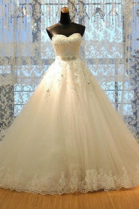 Fashion Formal Applique Sweetheart Long Ball Gown Lace Bridal Wedding Dresses Formal Floor Length C24