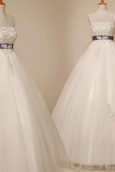 Formal Applique Simple Long Ball Gown Lace Bridal Wedding Dresses Formal Floor Length c36