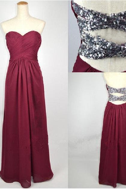 Sequin Backless Chiffon Long Evening Dress Prom Dress Custom Made Bridal Party Dress c101