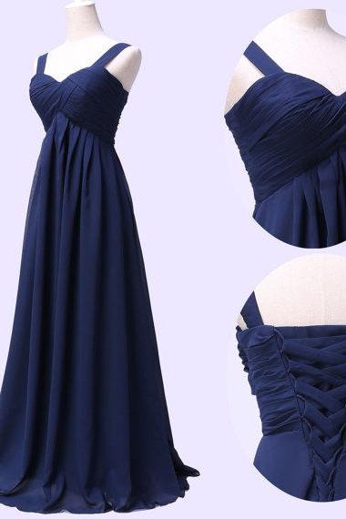 Blue Chiffon Long Evening Dress Prom Dress Custom Made Ruffle Bridal Party Dress W507