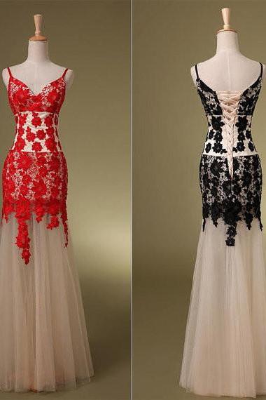 New Fashion V Neck Lace Long Evening Dress Prom Dress Custom Made Bridal Party Dress w516