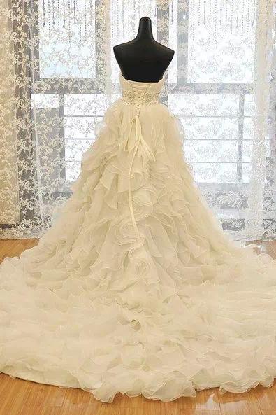 Formal Ruffle Sweetheart Long Ball Organza Crystal Bridal Wedding Dresses Formal Floor Length W566a