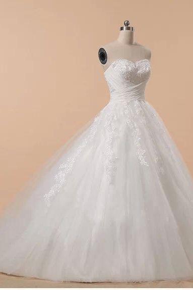 Formal Applique Sweetheart Long Train Ball Gown Lace Bridal Wedding Dresses Formal Floor Length W570a