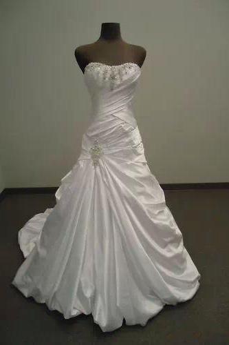 Formal Beading Sweetheart Long Train Ball Gown Satin Bridal Wedding Dresses Formal Floor Length c73