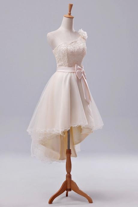One Shoulder Lace Hi-lo Evening Dress Prom Dress Custom Made Bridal Party Dress W590