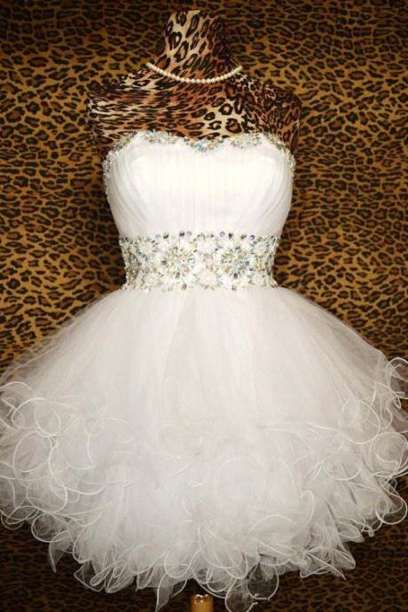 Sweetheart Ball Gown Mini Sexy Crystal Cocktail Dress Evening Dress Prom Dress Custom Made Bridal Party Dress R60