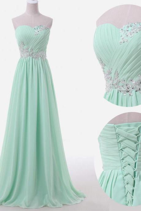 Bridesmaid Dress Sweetheart Lace Applique Chiffon Beading Evening Dress Prom Dress Custom Made Bridal Party Dress Xz35