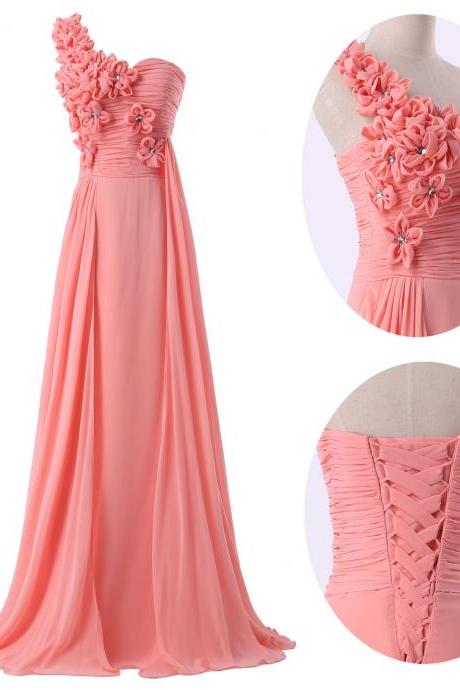 Bridesmaid Dress One Shoulder Flower Chiffon Evening Dress Prom Dress Custom Made Bridal Party Dress Xz37