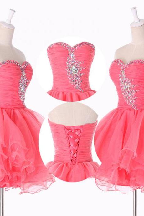 Homecoming Dress Sweetheart Ball Gown Mini Sexy Crystal Cocktail Dress Evening Dress Prom Dress Custom Made Bridal Party Dress Xz44