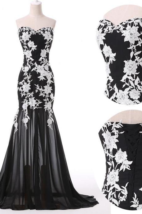 Mermaid Sweetheart Lace Applique Chiffon Beading Evening Dress Prom Dress Custom Made Bridal Party Dress Xz61