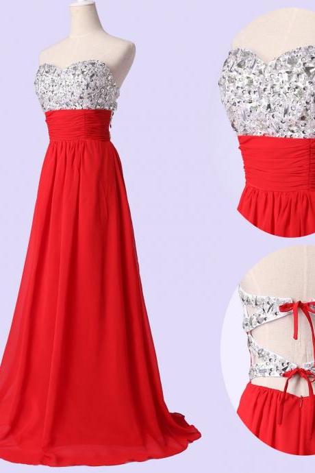 Backless Bridesmaid Dress Sweetheart Chiffon Beading Evening Dress Prom Dress Custom Made Bridal Party Dress Xz65