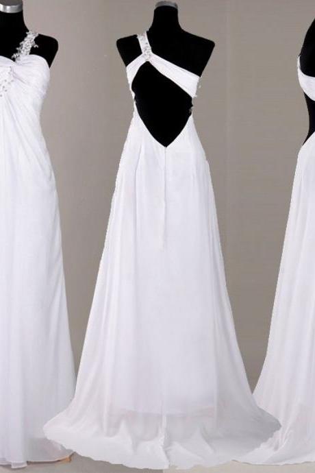 Bridesmaid Dress One Shoulder Backless Chiffon Beading Evening Dress Prom Dress Custom Made Bridal Party Dress Xz78
