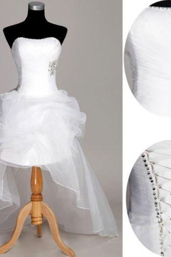 Bridesmaid Dress Organza Hi-lo Beading Evening Dress Prom Dress Custom Made Bridal Party Dress Xz79
