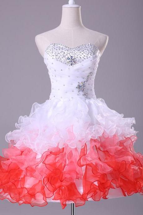 Homecoming Dress Ruffle Short Mini Sexy Beading Evening Dress Prom Dress Custom Made Bridal Party Dress xz87