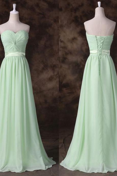 Light Green Bridesmaid Dress Simple Chiffon Long Evening Dress Prom Dress Custom Made Bridal Gown Party Dress Xz105
