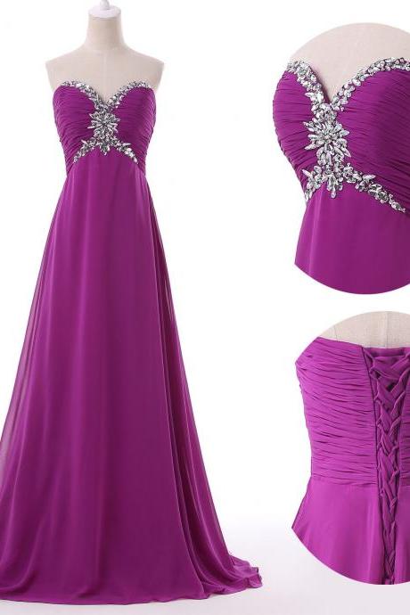 Bridesmaid Dress Sweetheart Chiffon Beading Evening Dress Prom Dress Custom Made Bridal Party Dress Xz107