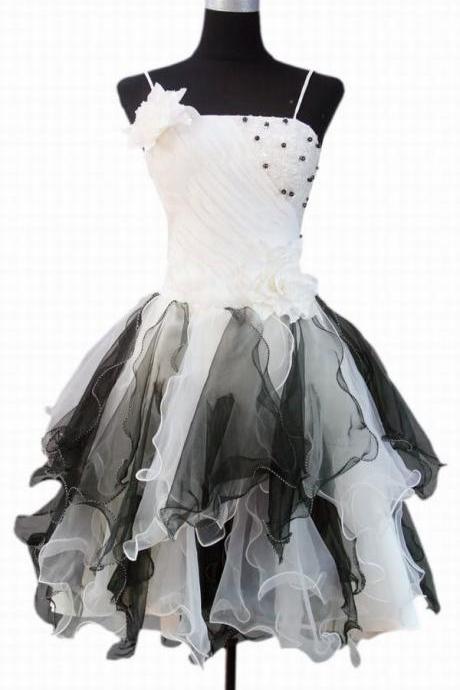 Spaghetti Strap Homecoming Dress Ruffle Short Mini Sexy Beading Evening Dress Prom Dress Custom Made Bridal Party Dress b09