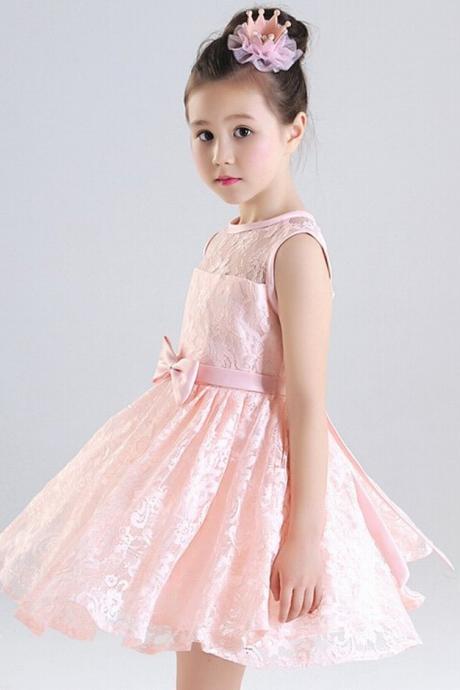 Formal Tea Length Flower Girl Dresses Children Birthday Dress Lace Kids Wedding Party Dresses 1103-29