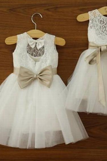 Formal Tea Length Flower Girl Dresses Children Birthday Dress Lace Kids Wedding Party Dresses Fg1