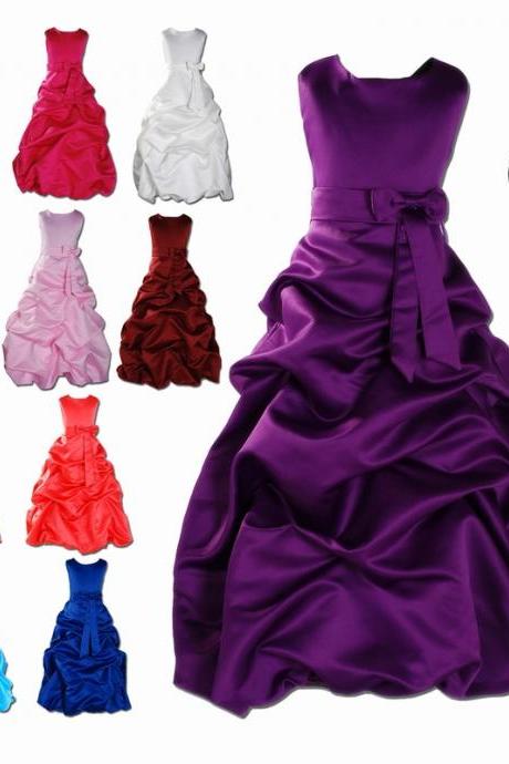 Formal Floor Length Flower Girl Dresses Children Birthday Dress Satin Kids Wedding Party Dresses Fg18