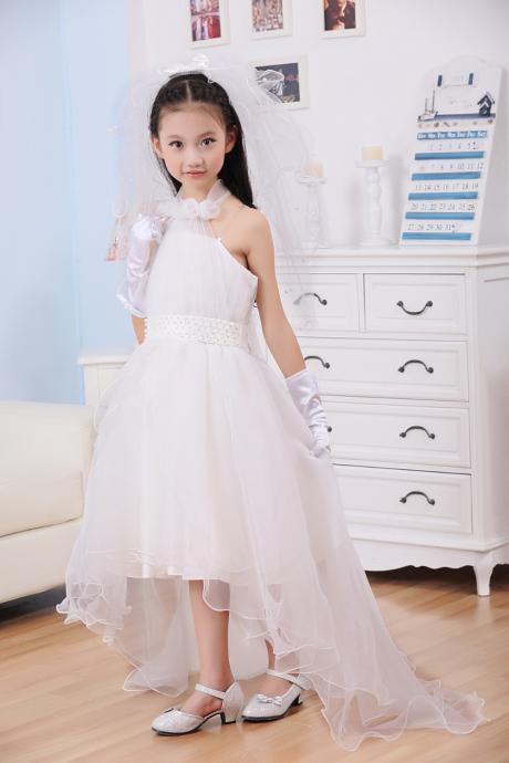 Fashion Hi-lo Flower Girl Dresses Children Birthday Dress Tulle Kids Wedding Party Dresses Wlj03