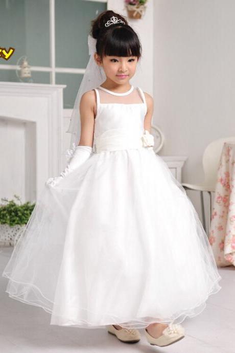 Fashion Ankle Length Flower Girl Dresses Children Birthday Dress Tulle Kids Wedding Party Dresses Wlj37