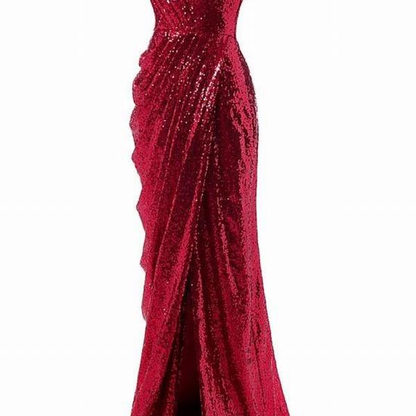 Pretty Sheath Square Neckline Sequins Long Ruffles Evening Dress Prom Dresses main image 0