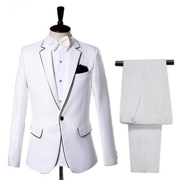 2 Pieces Men Suit Slim Fit Wedding Suits for Men Tailor Made Fashion Suits Groom Tuxedos (Jacket+Pants+Bow Tie)