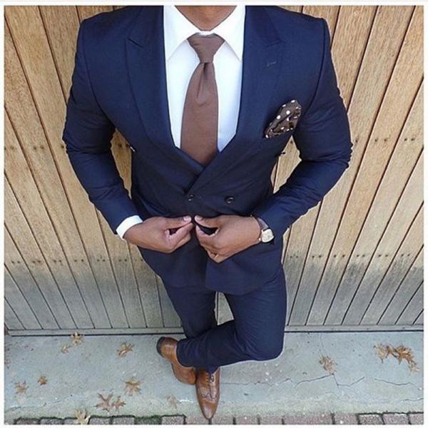 New Fashion Dark Blue Wedding Suits 2 Pieces Mens Suits Slim Fit ...
