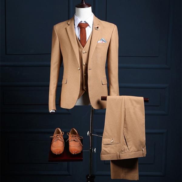 2019 Tailor Made Slim Fit Suits for Men Brown Herringbone Wedding Dress for Man Custom Mens Suit Blazer(Jacket+Vest+Pants)