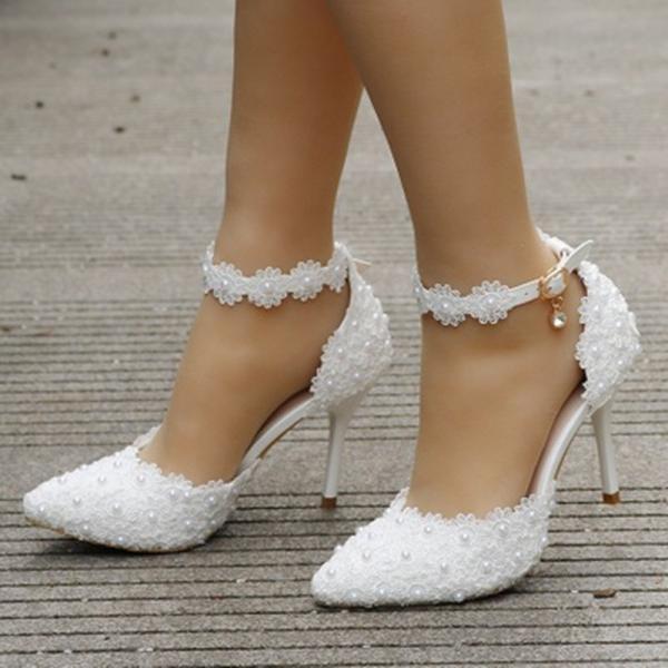 pumps women shoes ankle strap rhinestone high heels shoes women wedding shoes lace flowers high heel stiletto pumps shoes white