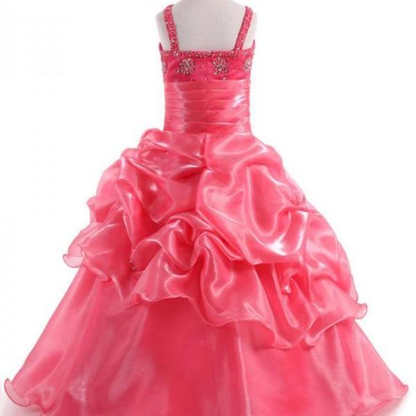 2019 Girls Pageant Dresses Spaghetti Straps Crystal Rhinestone Ball Gown Prom Dress for Kids Children Flower Girl Dresses