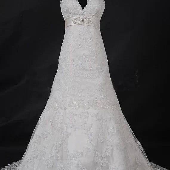 Simple Formal Applique V Neck Long A Line Lace Bridal Wedding Dresses ...