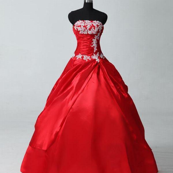 Red Quinceanera Dress Wedding Gown Lace Ball Gown Evening Dress Prom ...