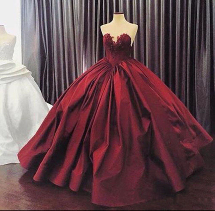 Wine Red Taffeta Ball Gown Formal Dress with Lace, Wine Red Long Sweet 16 Dress Prom Dress