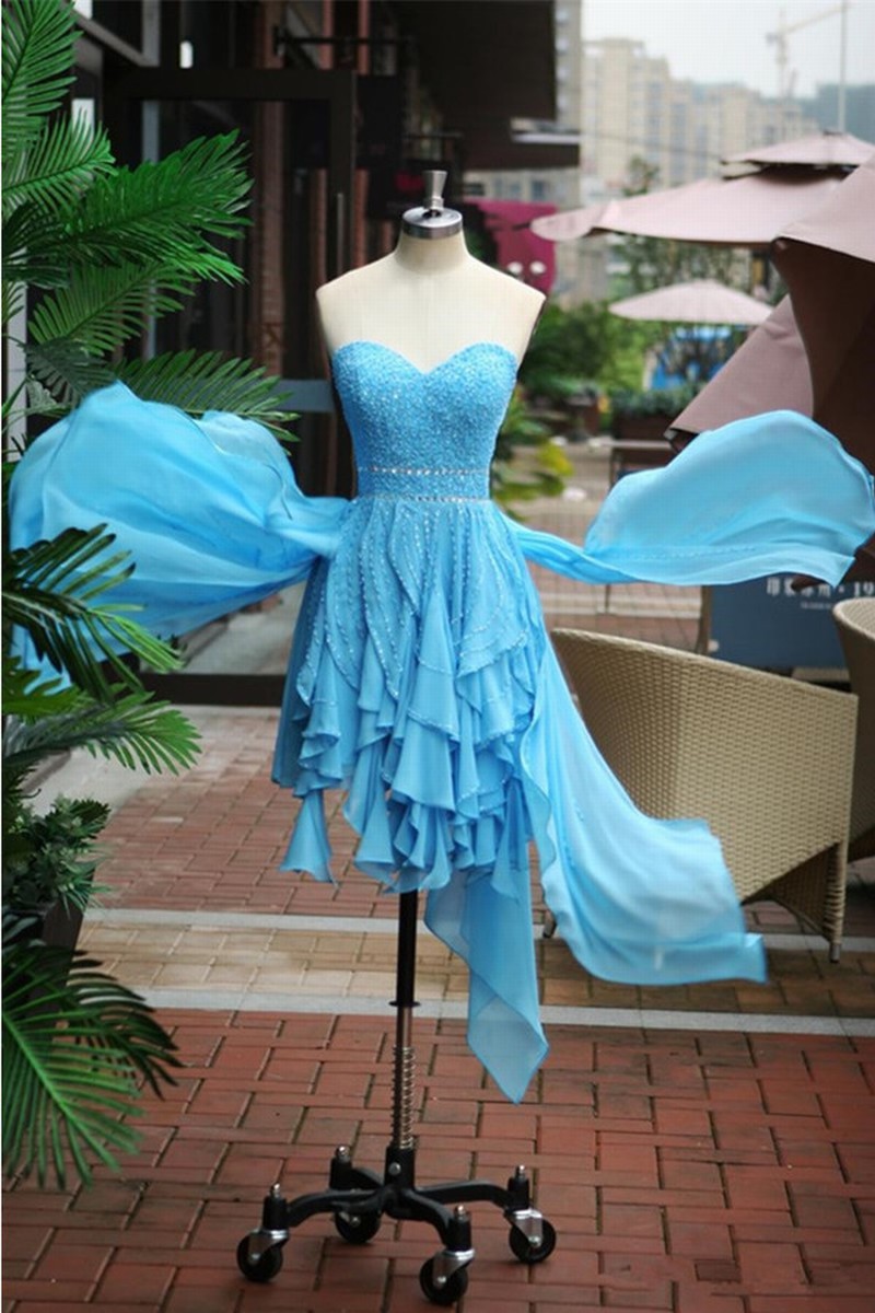 Short Chiffon Dress with Sweetheart Neck Shining Decor Dusk main image 1