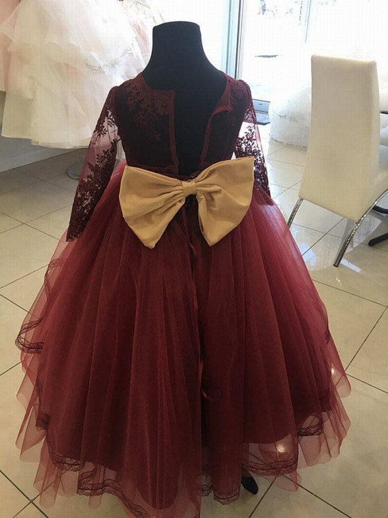 Burgundy And Gold Flower Girl Dress With A Back Bow Xk95 (1) on Luulla