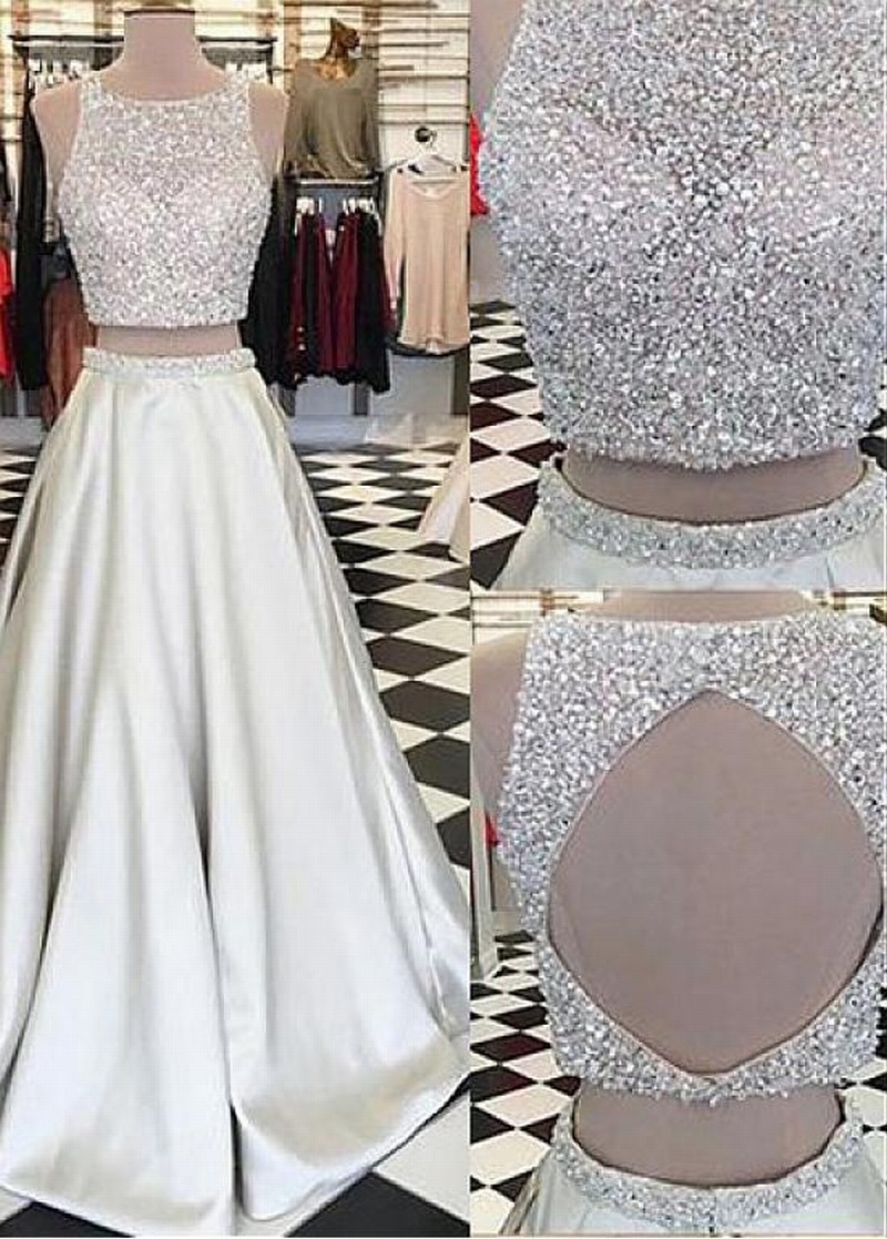 Satin Jewel Purple Evening Dress With Beadings