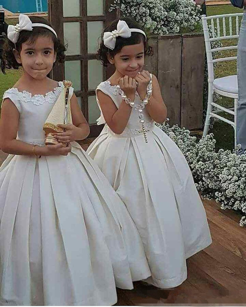 2019 Adorable Satin Ivory Flower Girl Dresses For Wedding Party Ball ...